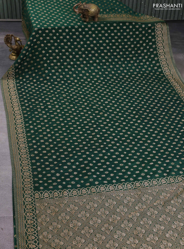 Banarasi semi georegette saree bottle green with allover thread & zari woven buttas and zari woven border