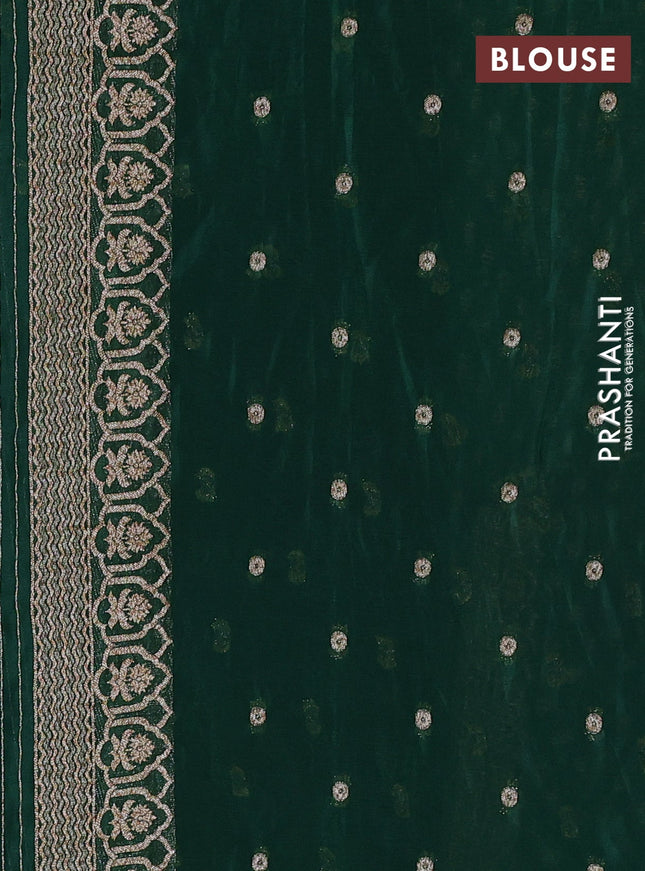 Banarasi semi georegette saree bottle green with allover thread & zari woven buttas and zari woven border