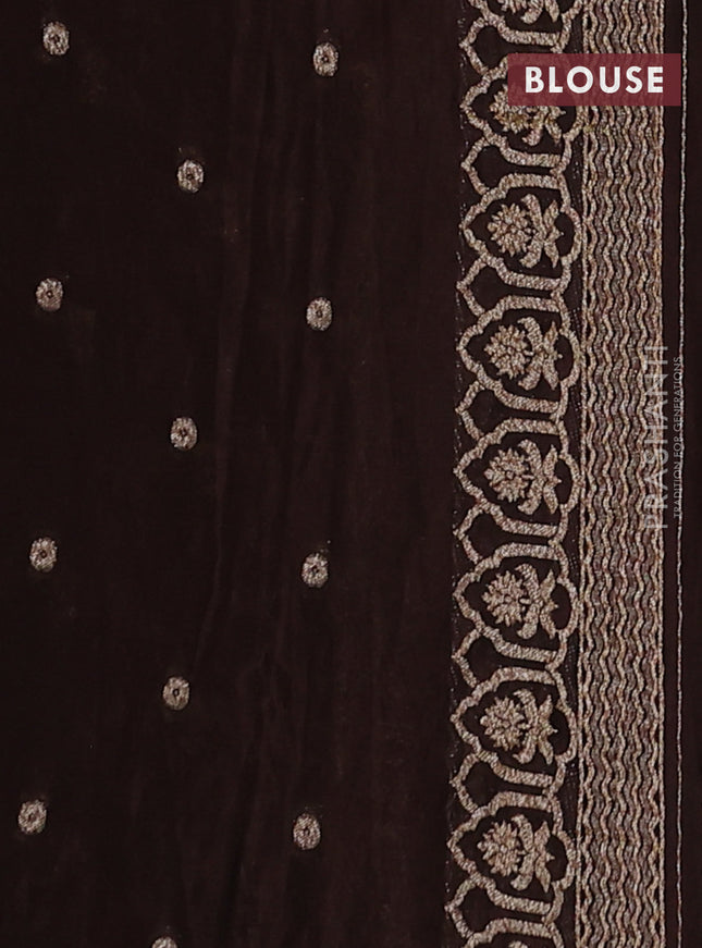 Banarasi semi georegette saree brown with allover thread & zari woven buttas and zari woven border