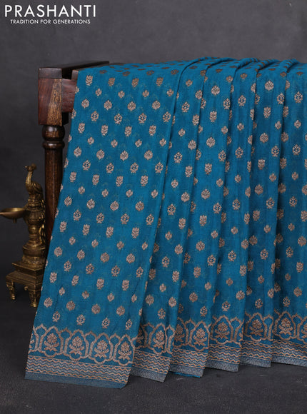 Banarasi semi georegette saree peacock blue with allover thread & zari woven buttas and zari woven border