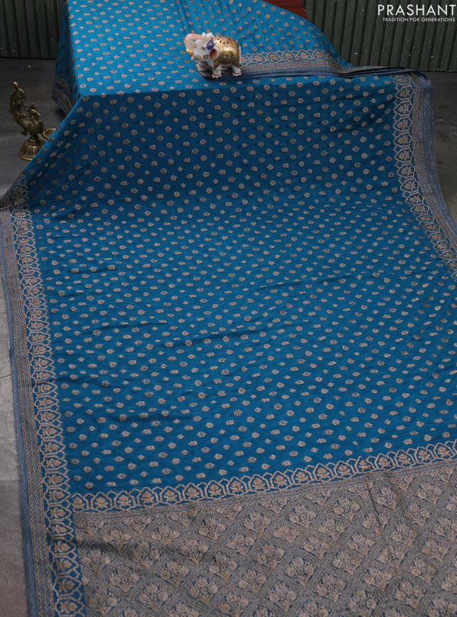 Banarasi semi georegette saree peacock blue with allover thread & zari woven buttas and zari woven border