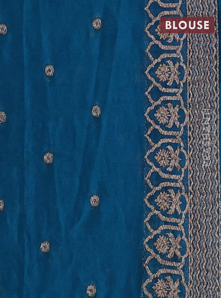 Banarasi semi georegette saree peacock blue with allover thread & zari woven buttas and zari woven border