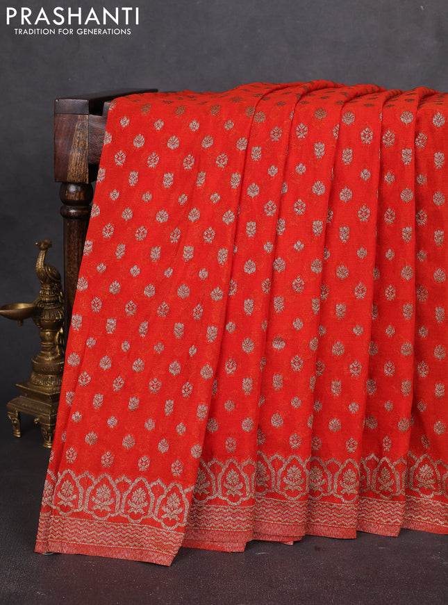 Banarasi semi georegette saree orange with allover thread & zari woven buttas and zari woven border