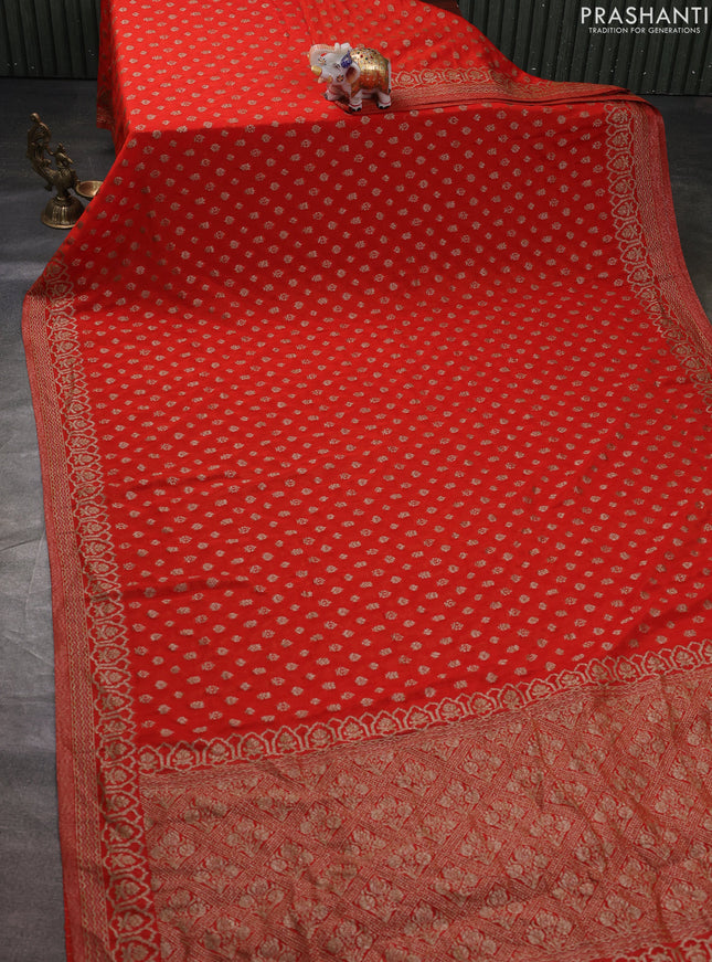 Banarasi semi georegette saree orange with allover thread & zari woven buttas and zari woven border
