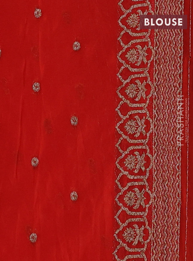 Banarasi semi georegette saree orange with allover thread & zari woven buttas and zari woven border