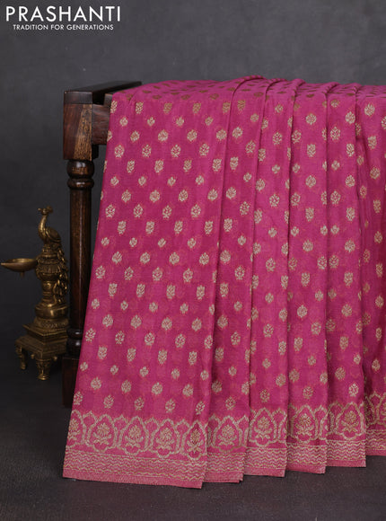 Banarasi semi georegette saree mauve pink with allover thread & zari woven buttas and zari woven border