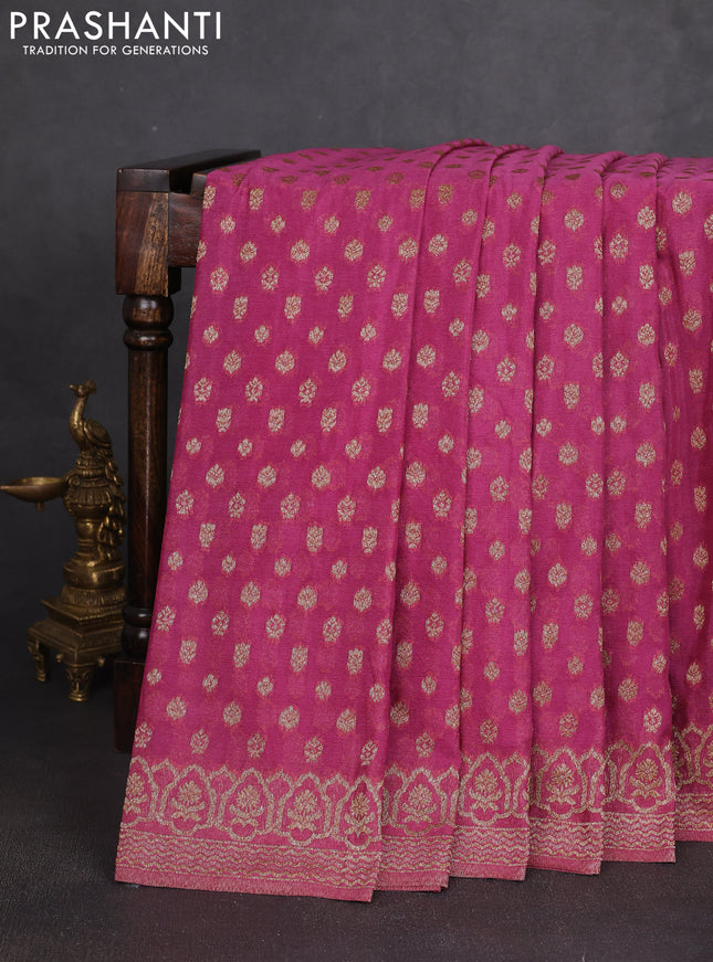 Banarasi semi georegette saree mauve pink with allover thread & zari woven buttas and zari woven border