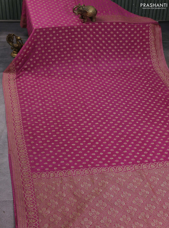 Banarasi semi georegette saree mauve pink with allover thread & zari woven buttas and zari woven border