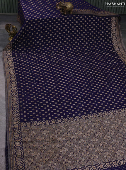 Banarasi semi georegette saree navy blue with allover thread & zari woven buttas and zari woven border