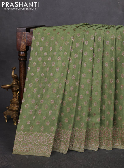 Banarasi semi georegette saree pastel green with allover thread & zari woven buttas and zari woven border