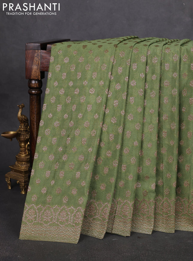 Banarasi semi georegette saree pastel green with allover thread & zari woven buttas and zari woven border