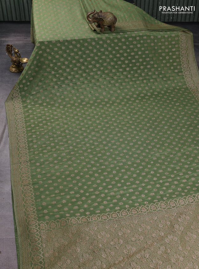 Banarasi semi georegette saree pastel green with allover thread & zari woven buttas and zari woven border
