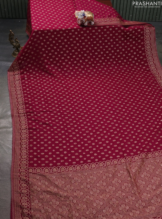 Banarasi semi georegette saree wine shade with allover thread & zari woven buttas and zari woven border