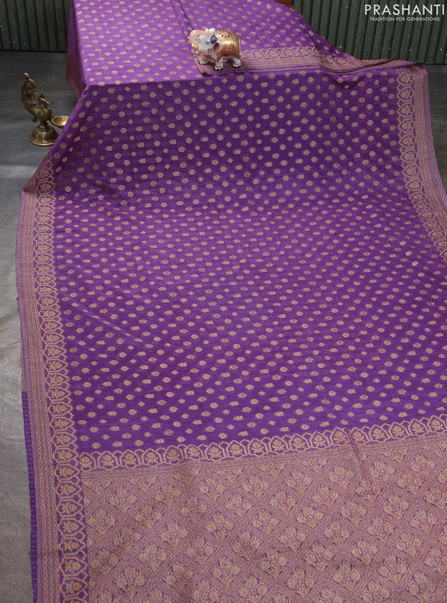 Banarasi semi georegette saree lavender with allover thread & zari woven buttas and zari woven border