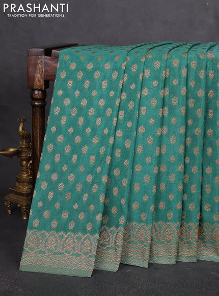 Banarasi semi georegette saree teal green with allover thread & zari woven buttas and zari woven border