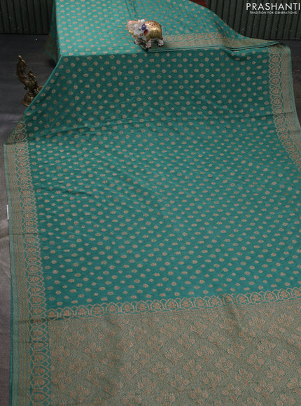 Banarasi semi georegette saree teal green with allover thread & zari woven buttas and zari woven border