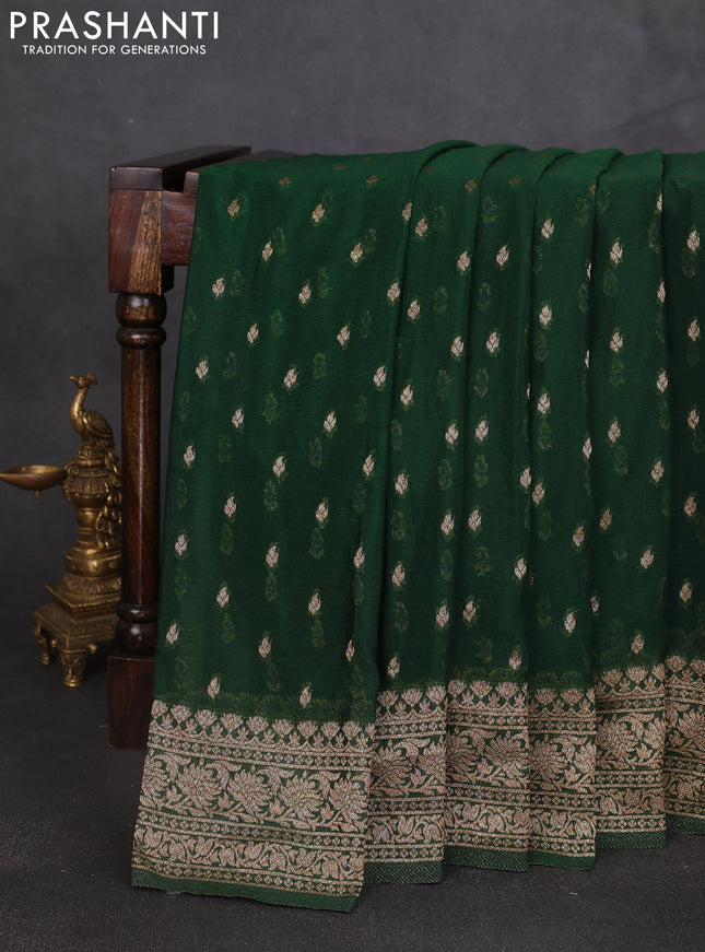 Banarasi semi georegette saree bottle green with allover thread & zari woven buttas and zari woven border