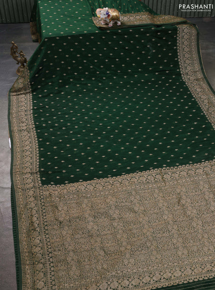 Banarasi semi georegette saree bottle green with allover thread & zari woven buttas and zari woven border