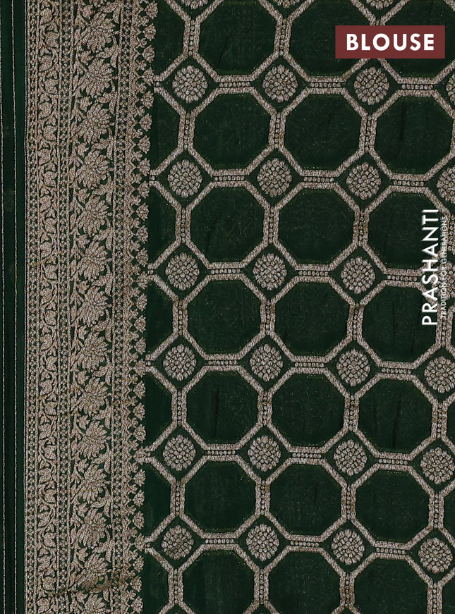 Banarasi semi georegette saree bottle green with allover thread & zari woven buttas and zari woven border