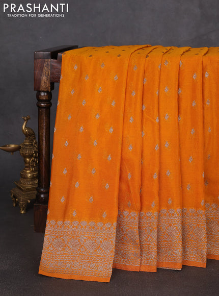 Banarasi semi georegette saree mustard yellow with allover thread & zari woven buttas and zari woven border