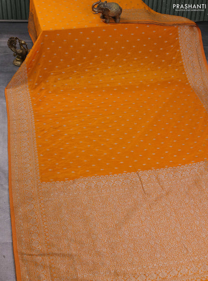 Banarasi semi georegette saree mustard yellow with allover thread & zari woven buttas and zari woven border