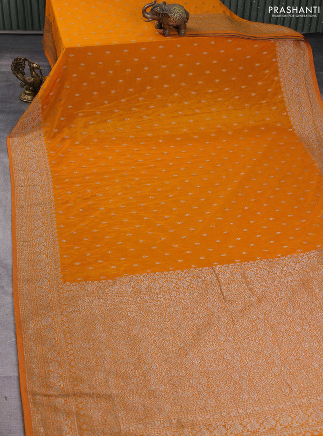 Banarasi semi georegette saree mustard yellow with allover thread & zari woven buttas and zari woven border
