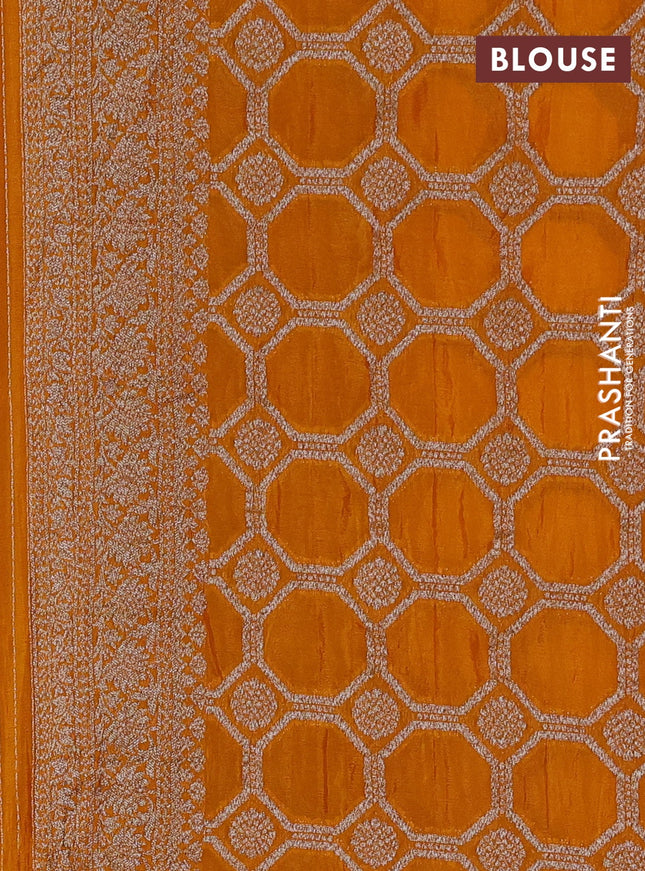 Banarasi semi georegette saree mustard yellow with allover thread & zari woven buttas and zari woven border