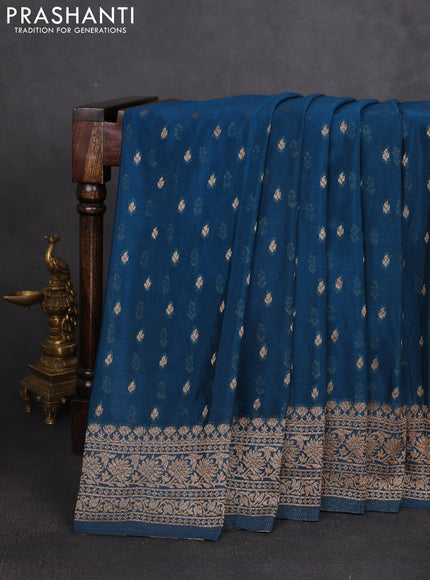 Banarasi semi georegette saree peacock blue with allover thread & zari woven buttas and zari woven border