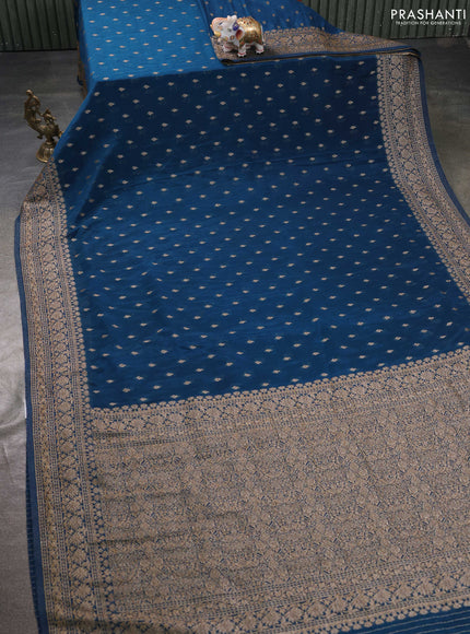 Banarasi semi georegette saree peacock blue with allover thread & zari woven buttas and zari woven border