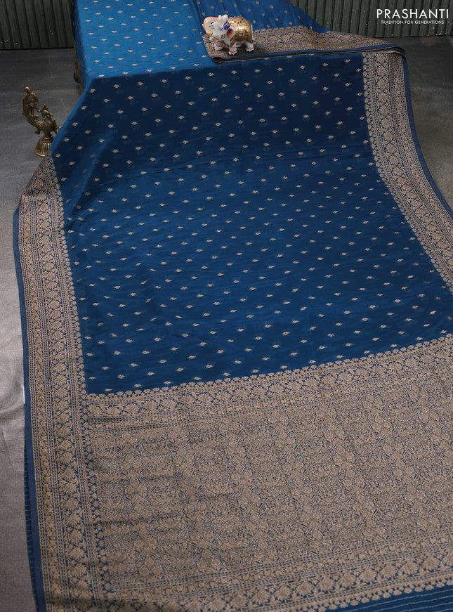 Banarasi semi georegette saree peacock blue with allover thread & zari woven buttas and zari woven border