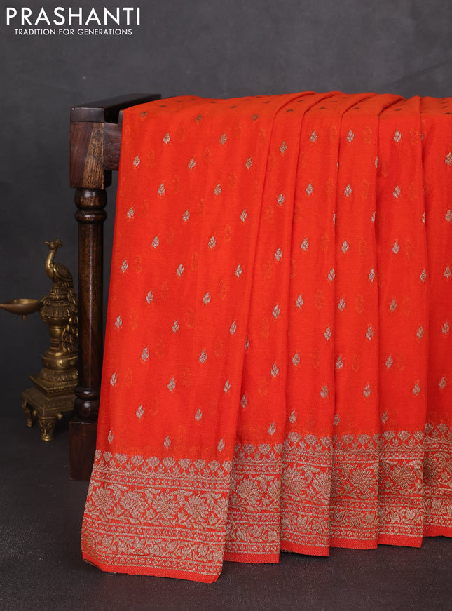 Banarasi semi georegette saree orange with allover thread & zari woven buttas and zari woven border