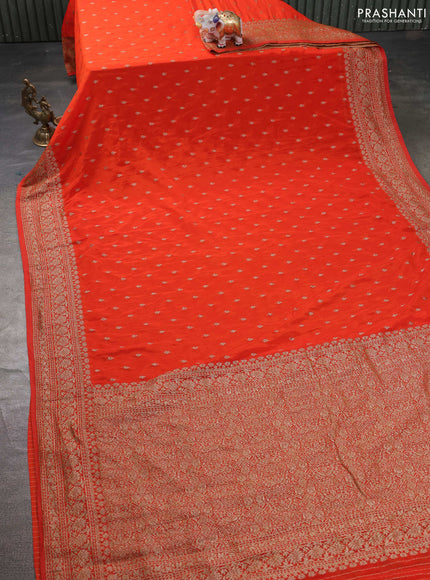 Banarasi semi georegette saree orange with allover thread & zari woven buttas and zari woven border