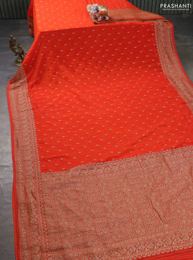 Banarasi semi georegette saree orange with allover thread & zari woven buttas and zari woven border