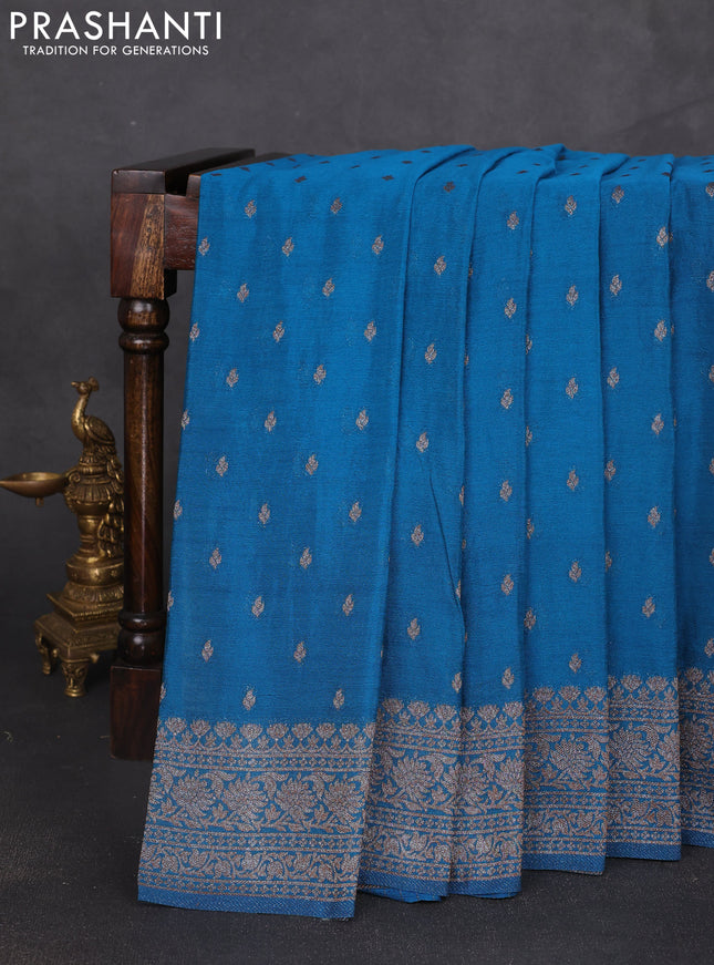 Banarasi semi georegette saree peacock blue with allover thread & zari woven buttas and zari woven border