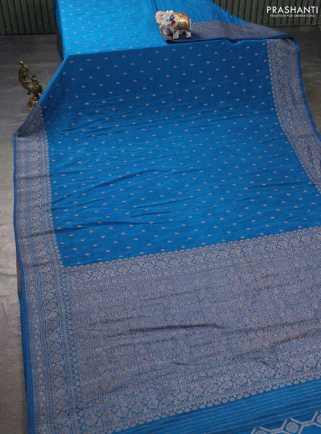Banarasi semi georegette saree peacock blue with allover thread & zari woven buttas and zari woven border