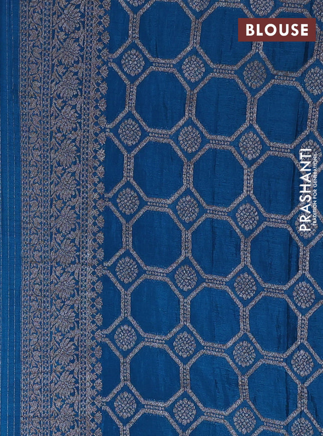 Banarasi semi georegette saree peacock blue with allover thread & zari woven buttas and zari woven border