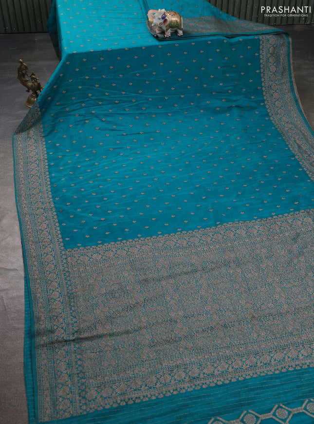 Banarasi semi georegette saree peacock green with allover thread & zari woven buttas and zari woven border