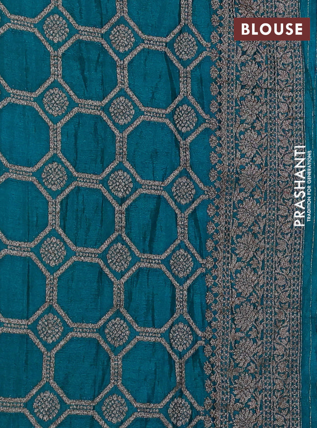 Banarasi semi georegette saree peacock green with allover thread & zari woven buttas and zari woven border