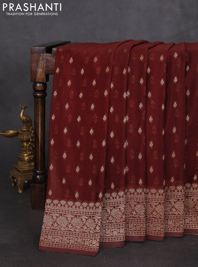 Banarasi semi georegette saree coffee brown with allover thread & zari woven buttas and zari woven border