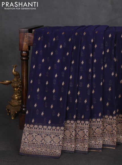 Banarasi semi georegette saree navy blue with allover thread & zari woven buttas and zari woven border