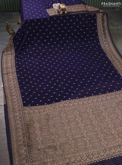Banarasi semi georegette saree navy blue with allover thread & zari woven buttas and zari woven border