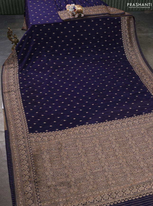 Banarasi semi georegette saree navy blue with allover thread & zari woven buttas and zari woven border