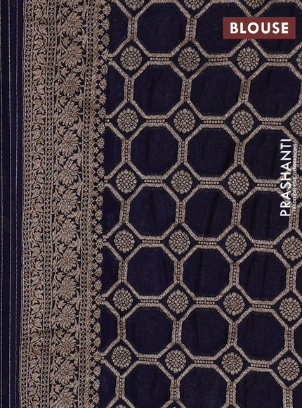 Banarasi semi georegette saree navy blue with allover thread & zari woven buttas and zari woven border