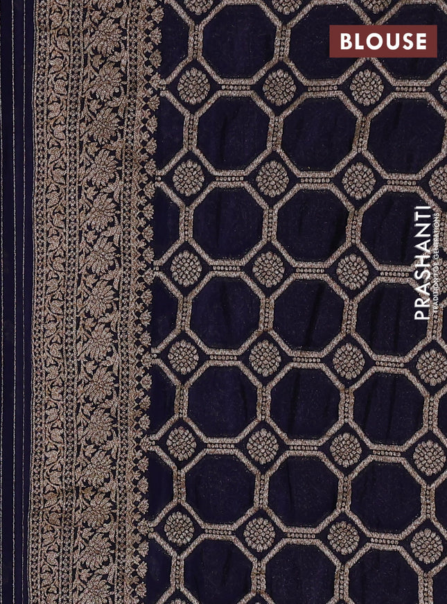 Banarasi semi georegette saree navy blue with allover thread & zari woven buttas and zari woven border
