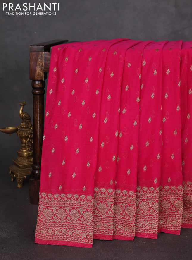 Banarasi semi georegette saree pink with allover thread & zari woven buttas and zari woven border