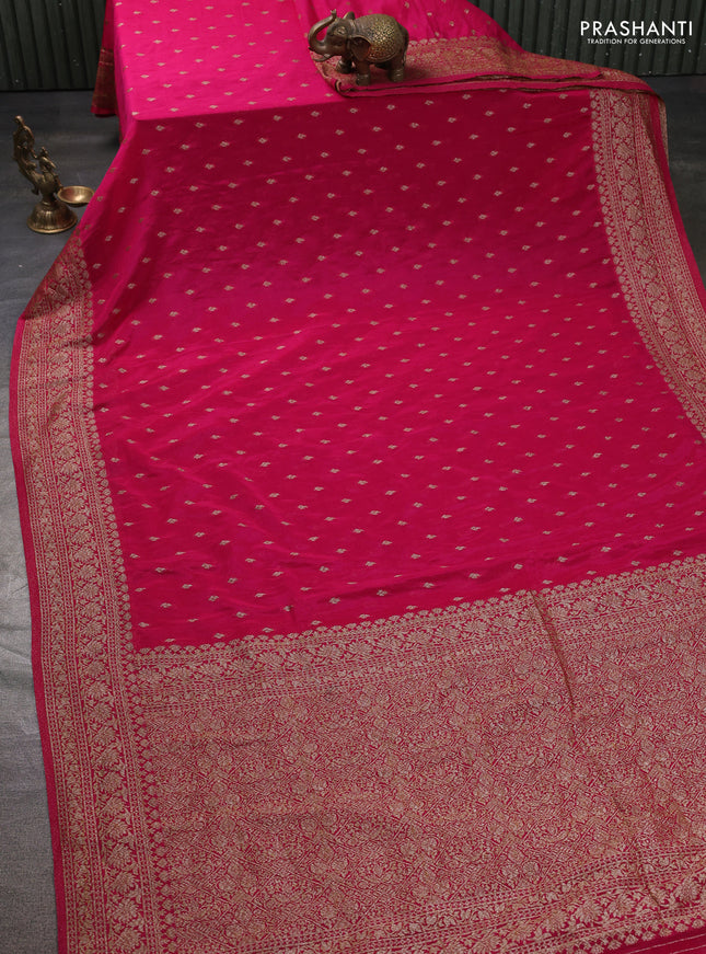 Banarasi semi georegette saree pink with allover thread & zari woven buttas and zari woven border