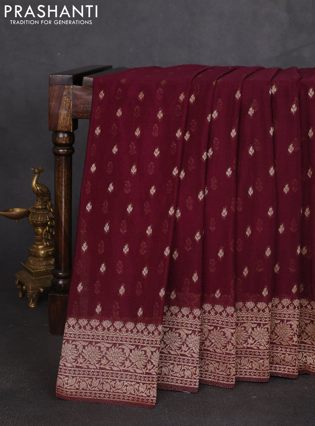 Banarasi semi georegette saree jamun shade with allover thread & zari woven buttas and zari woven border