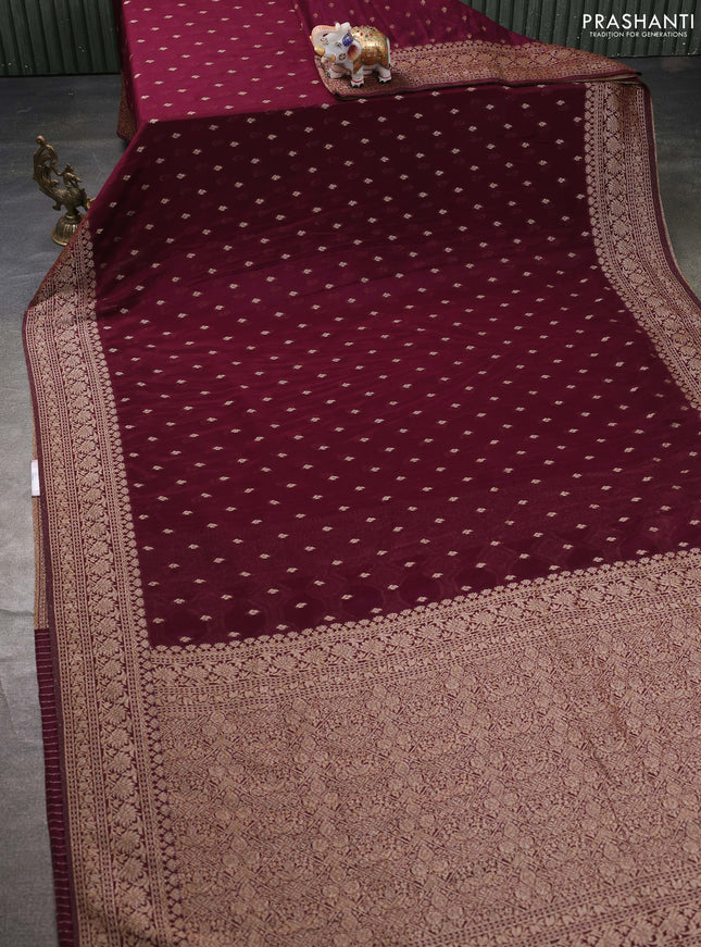 Banarasi semi georegette saree jamun shade with allover thread & zari woven buttas and zari woven border