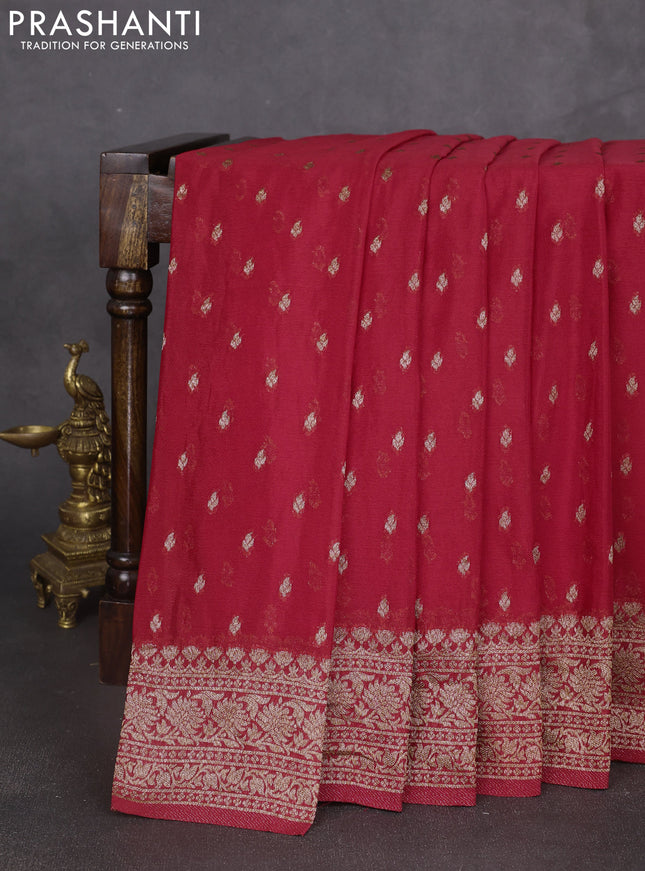 Banarasi semi georegette saree maroon with allover thread & zari woven buttas and zari woven border