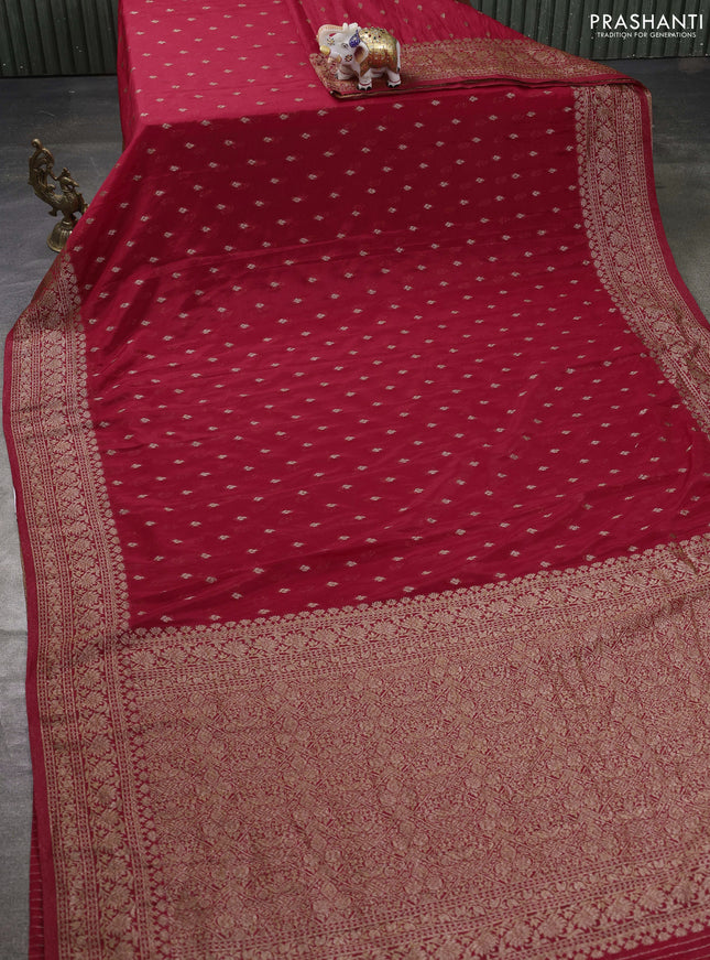 Banarasi semi georegette saree maroon with allover thread & zari woven buttas and zari woven border